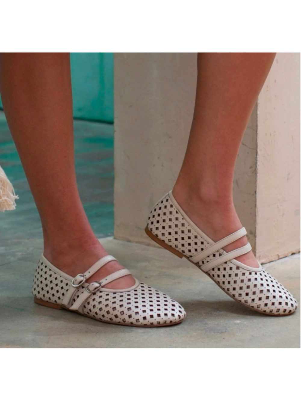 Seychelles Royal Perforated Leather Mary Jane Flats - Off-White 7.5